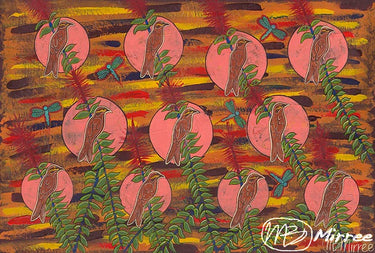 Dreamtime Yellow-Faced Honey Eater Earth Changes Contemporary Aboriginal Art Print by Mirree